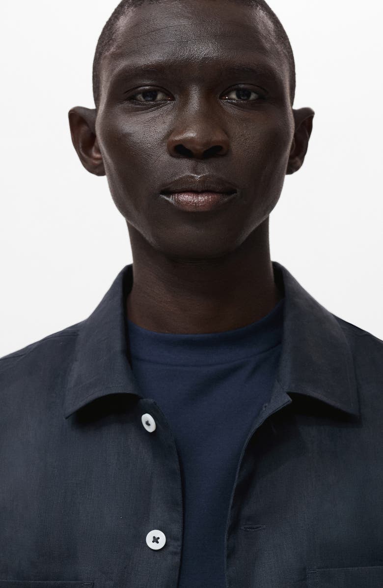 MANGO Lightweight Linen Overshirt, Alternate, color, Navy