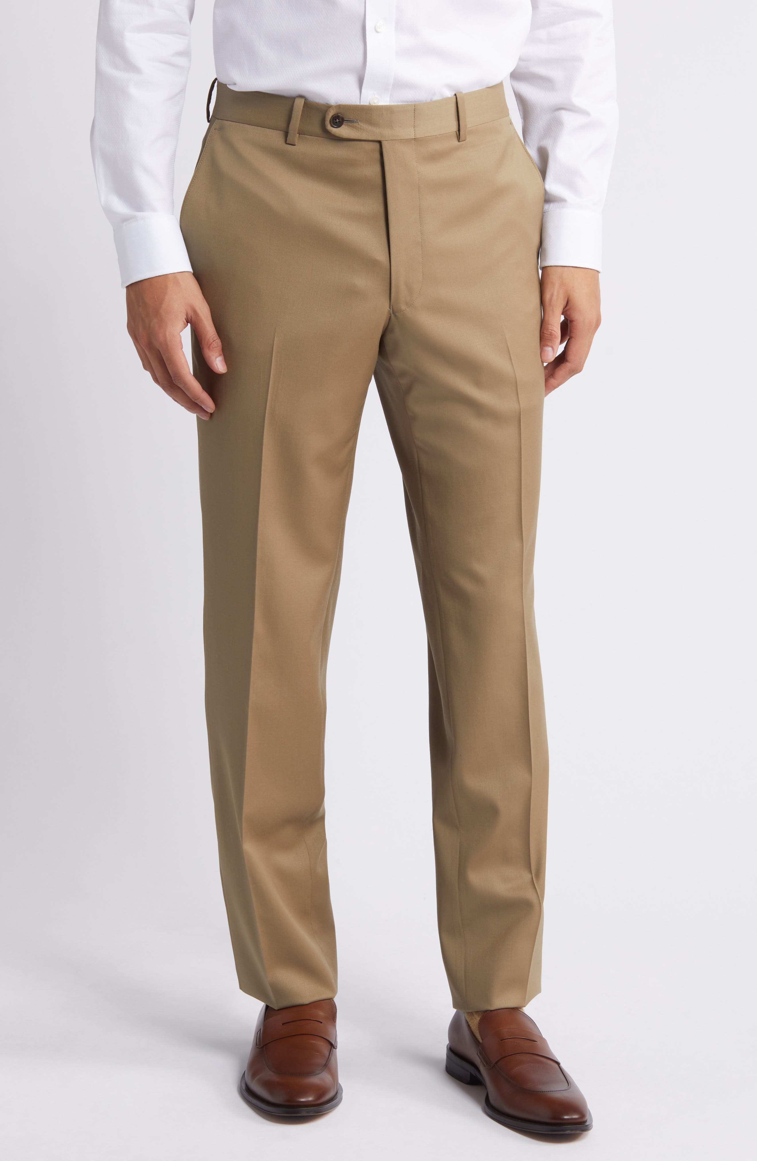 Solid Flat Front Stretch Wool Dress Pants
