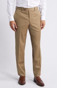 Peter Millar Solid Flat Front Stretch Wool Dress Pants