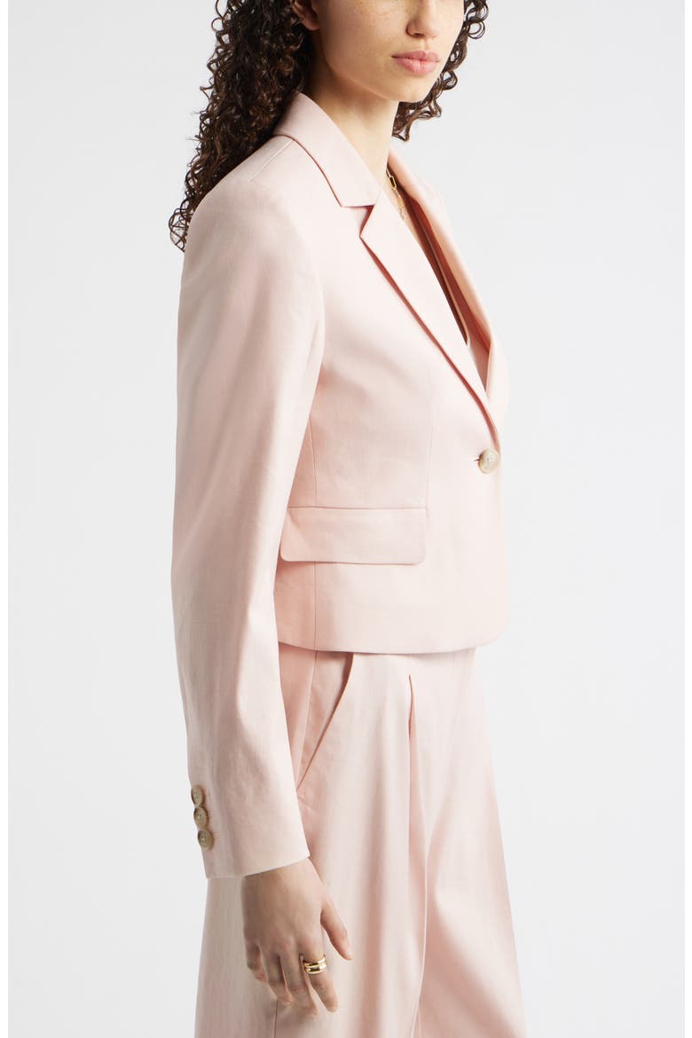 Crop One-Button Linen Blend Blazer, Alternate, color, PINK SMOKE