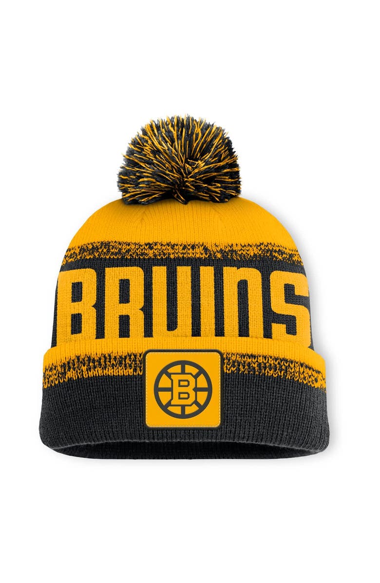 FANATICS Men's Fanatics Black/Gold Boston Bruins Fundamentals Thrive Cuffed Knit Hat with Pom, Main, color, Black