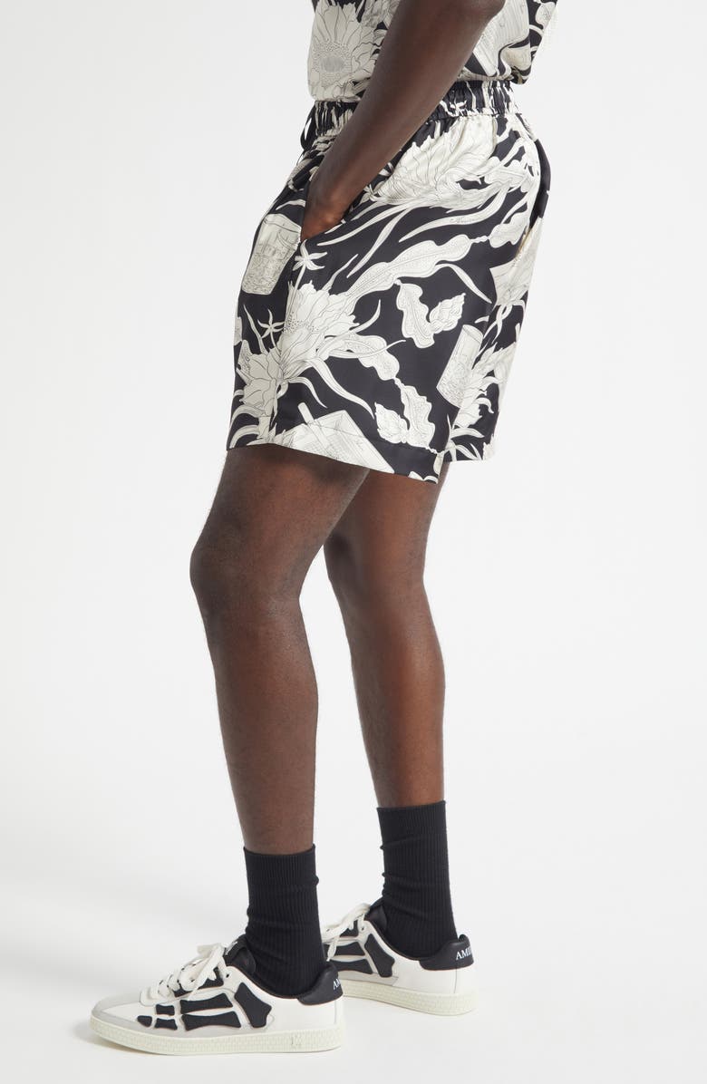 AMIRI Floral Silk Shorts, Alternate, color, Black