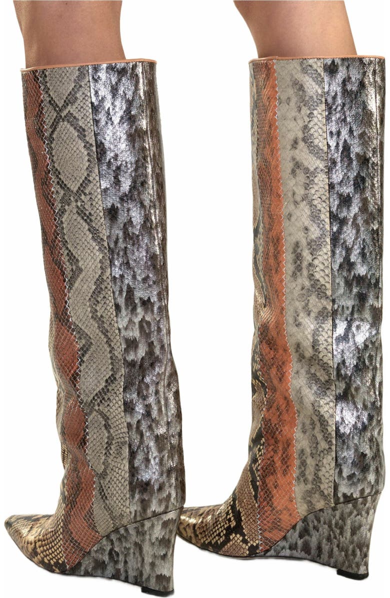 Cynthia Rowley Embossed Leather Wedge Boot, Alternate, color, Multi