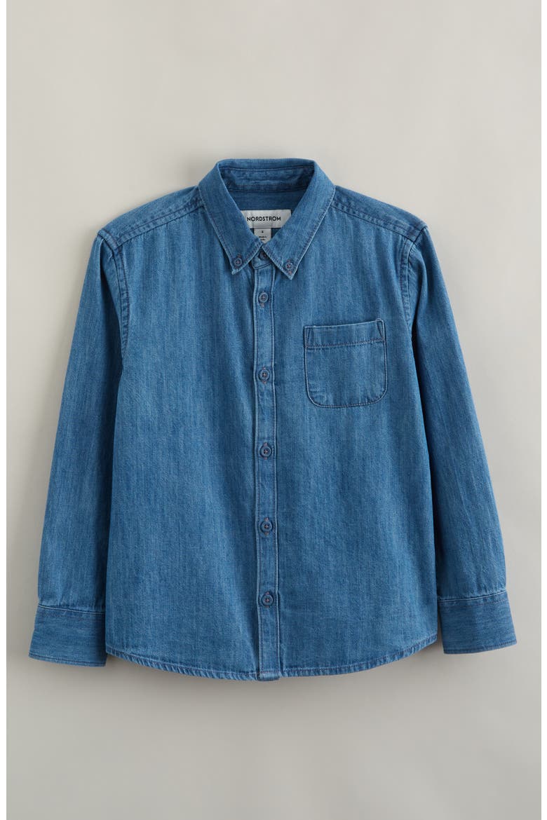 Kids' Cotton Chambray Button-Down Shirt, Main, color, MID GEM WASH