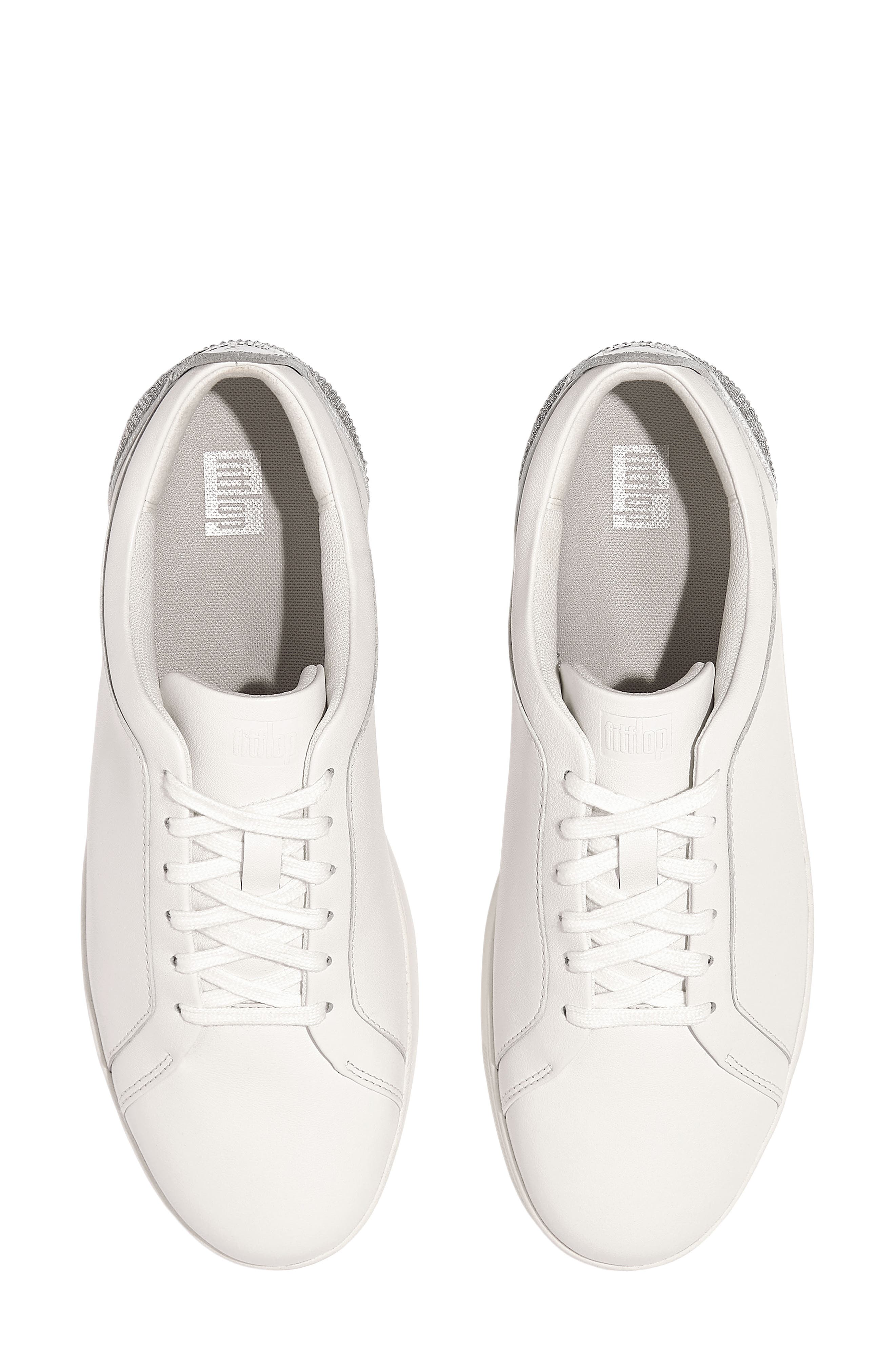 FitFlop Rally Crystal Backtab Leather Sneaker, Alternate, color, Urban White/ Silver