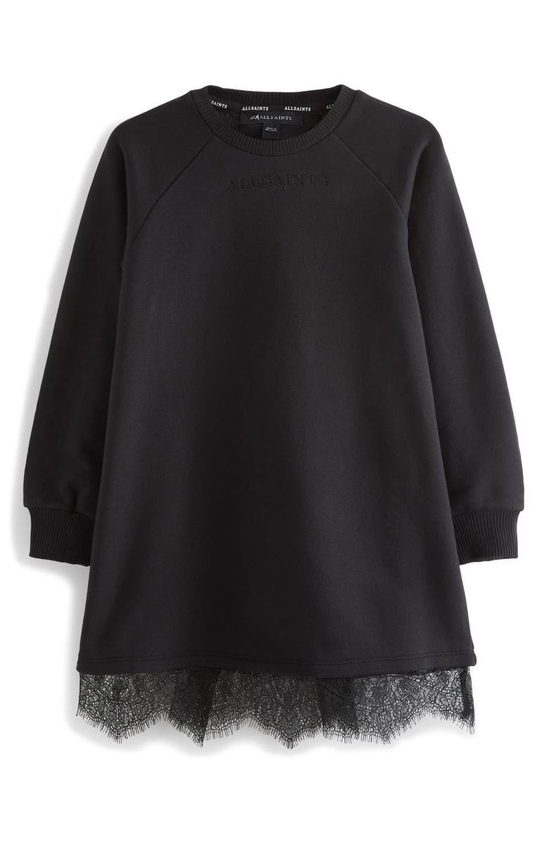 smALLSAINTS by ALLSAINTS Lace Trim Sweatshirt Dress, Main, color,