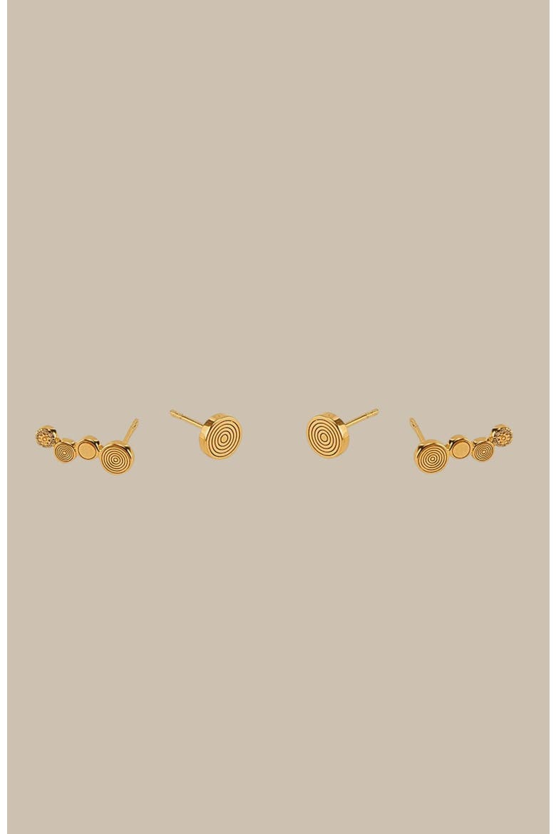 Etched Round Disk Stud Earring, Alternate, color, Gold