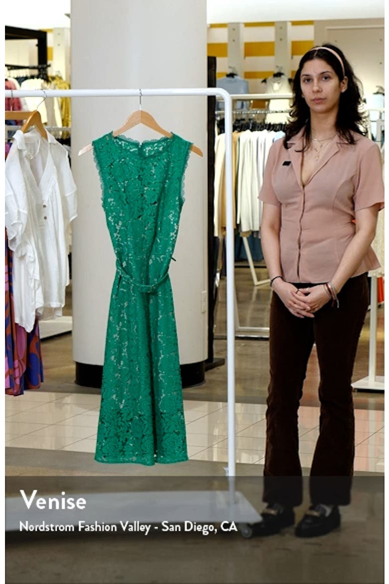 Belted Sleeveless Lace Midi Dress video