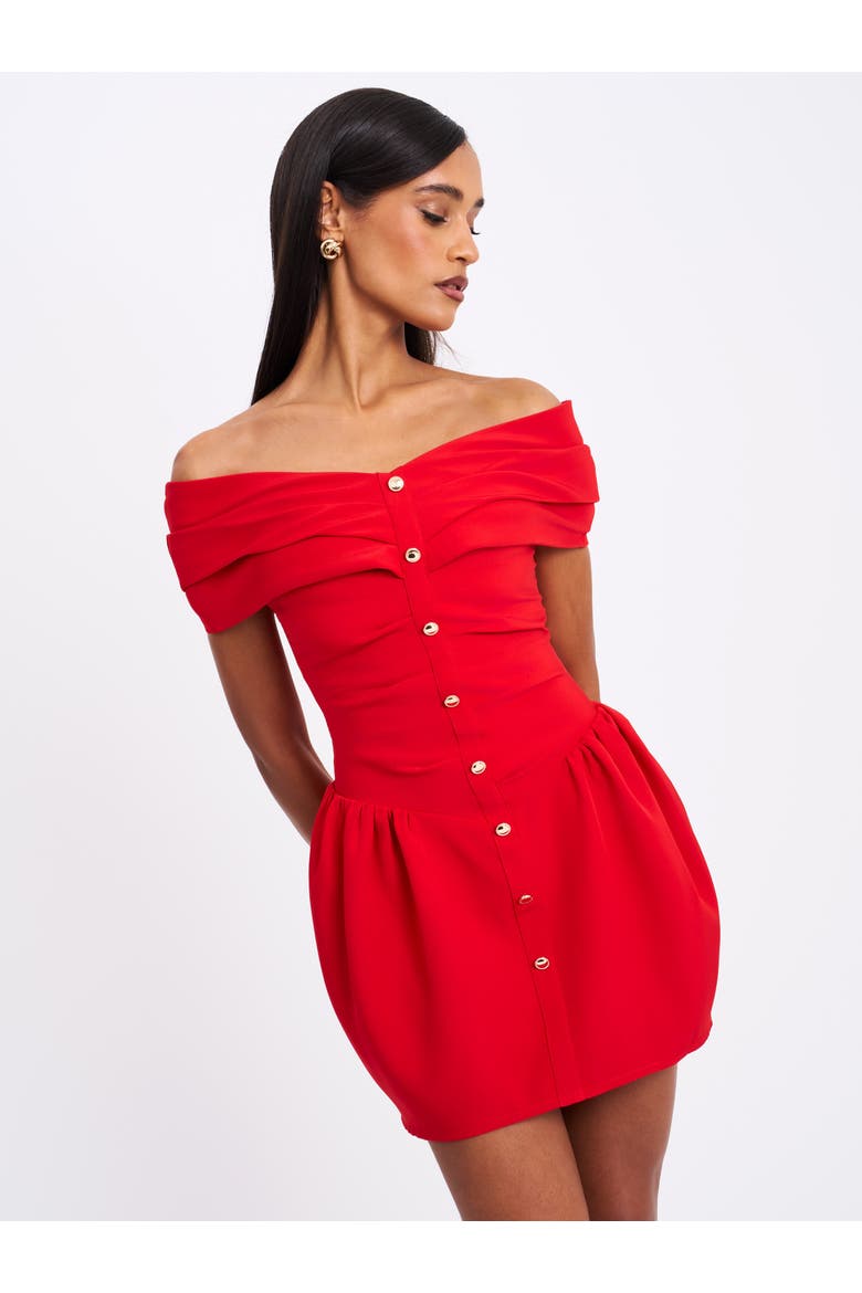 Cait Off Shoulder Drop Waist Mini Dress, Main, color, Red