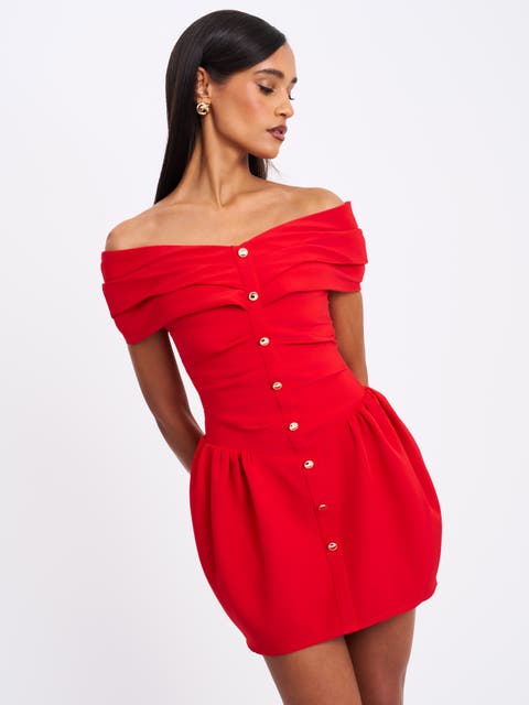 Cait Off Shoulder Drop Waist Mini Dress