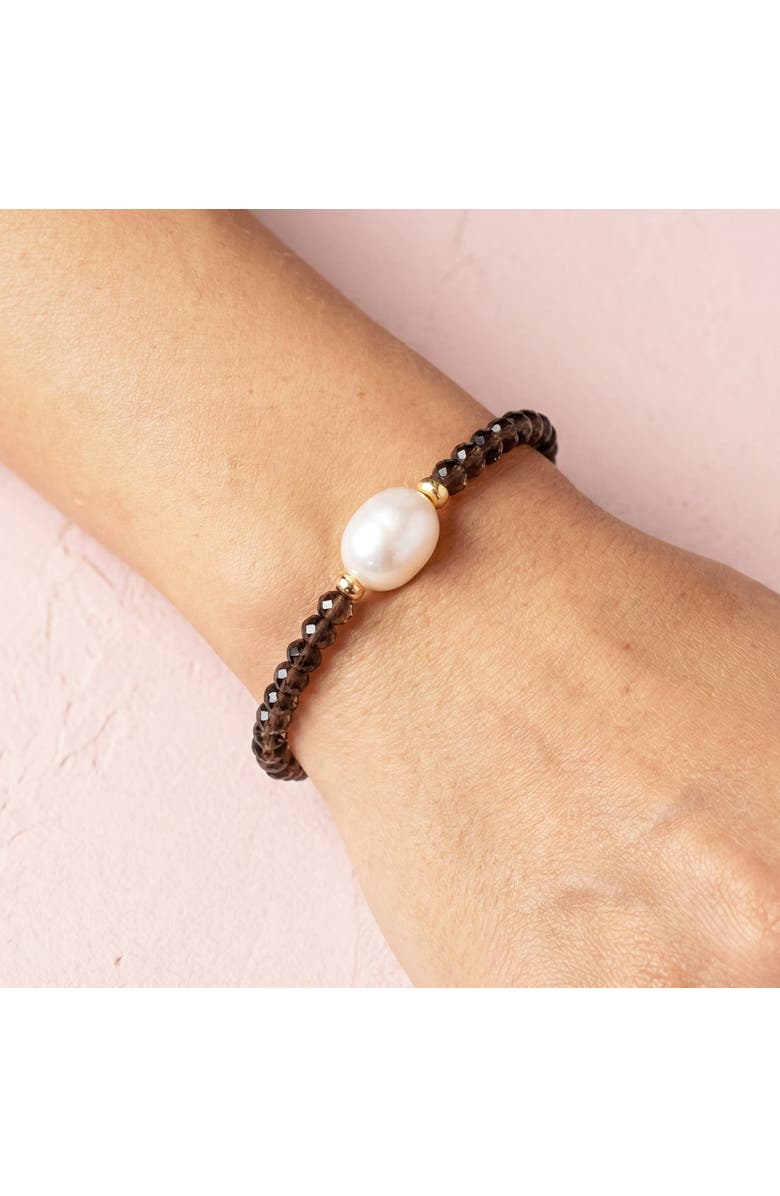 The Lovery Fine Jewelry Smoky Quartz Bead Pearl Bracelet, Alternate, color, Smoky Quartz