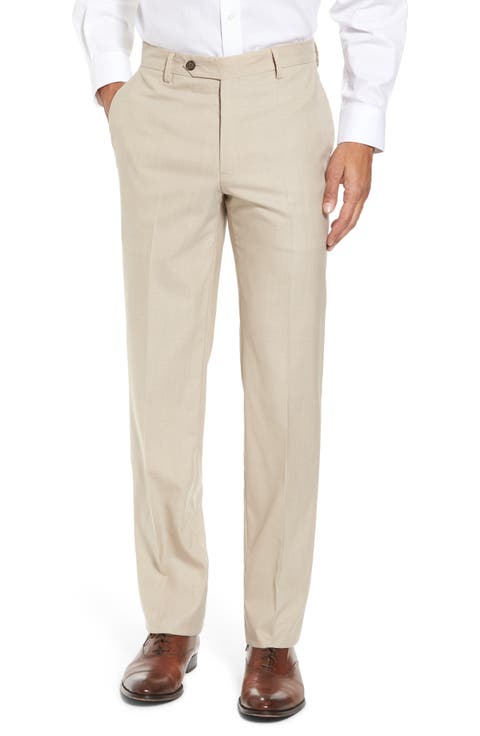 Flat Front Stretch Solid Wool Trousers