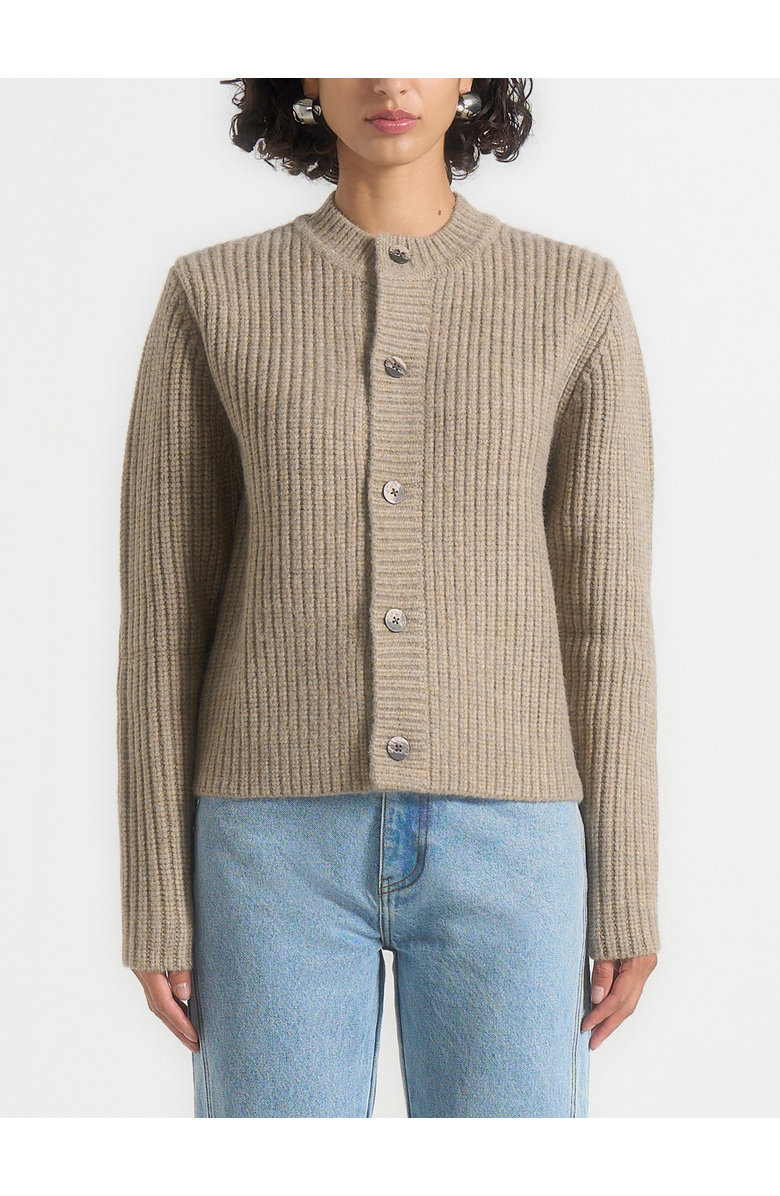 Manière De Voir Alix Unisex Crewneck Ribbed Knit Cardigan, Alternate, color, Beige