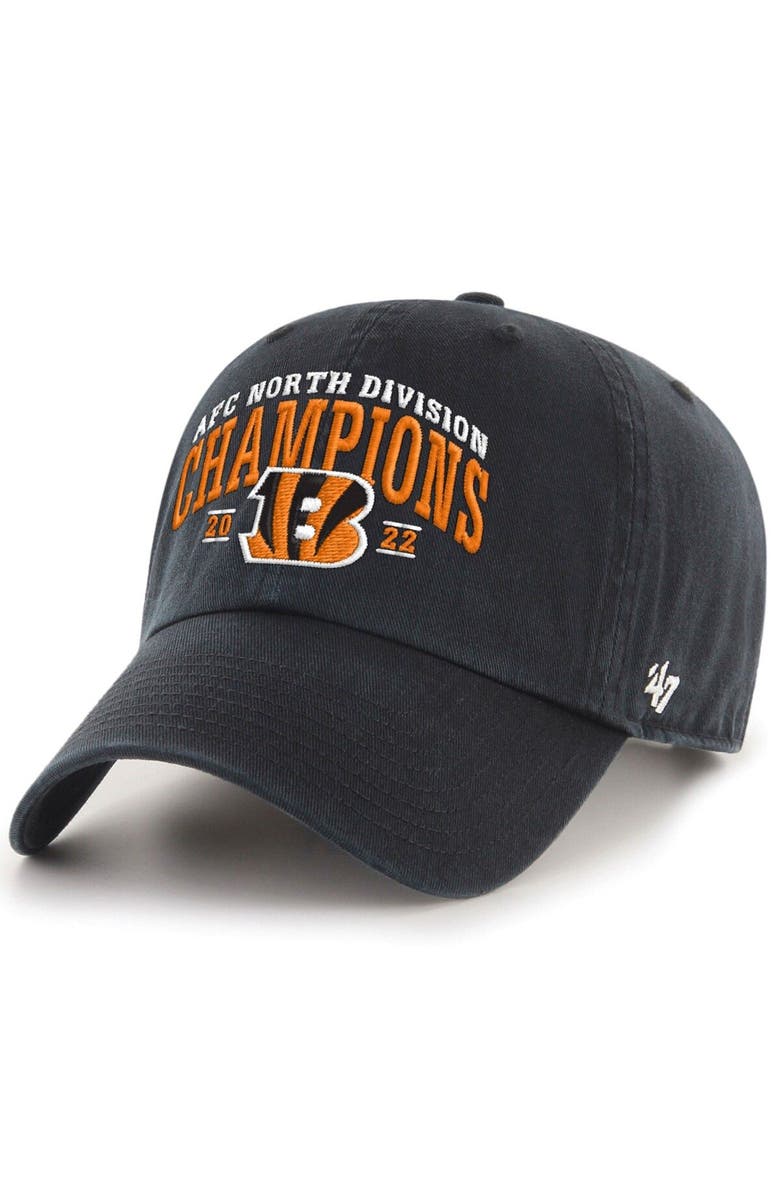 '47 Men's '47 Black Cincinnati Bengals 2022 AFC North Division Champions Clean Up Adjustable Hat, Main, color, 