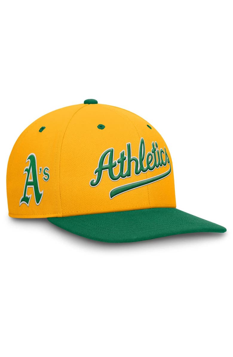 Nike Men's Nike Gold/Green Athletics Cooperstown Collection Pro Performance Snapback Hat, Main, color, 