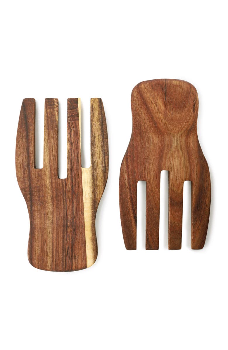 Megachef Large Acacia Wood Salad Bowl with Serving Utensils, Alternate, color, Brown