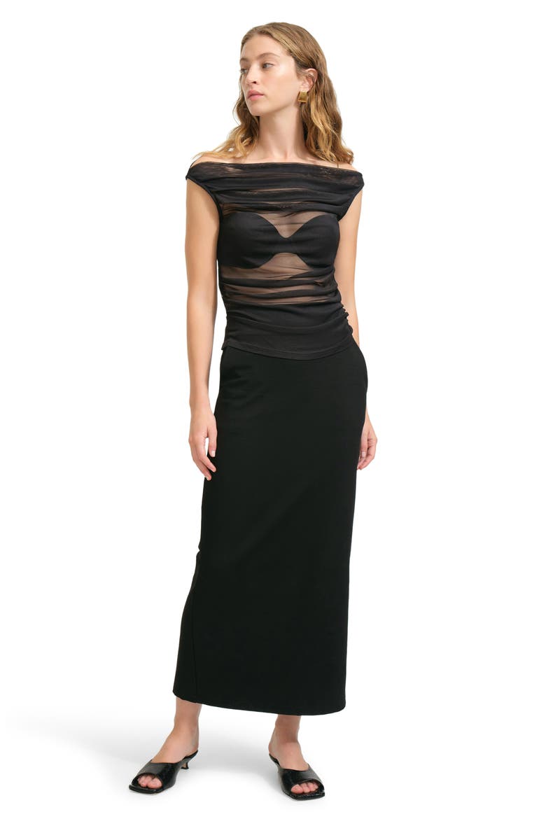 Cooper Ruched Off the Shoulder Mesh Top, Alternate, color, BLACK