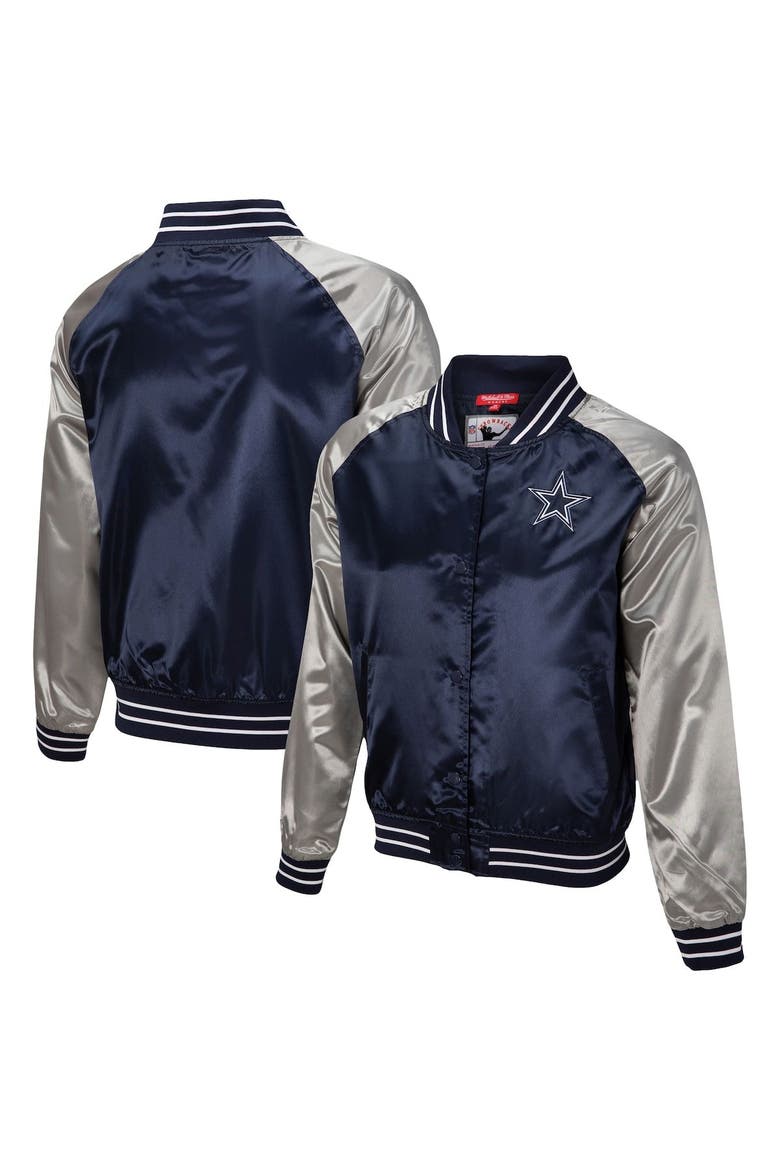 Women's Mitchell & Ness Navy Dallas Cowboys Team 2.0 Satin Raglan Full-Snap Jacket, Main, color, Navy