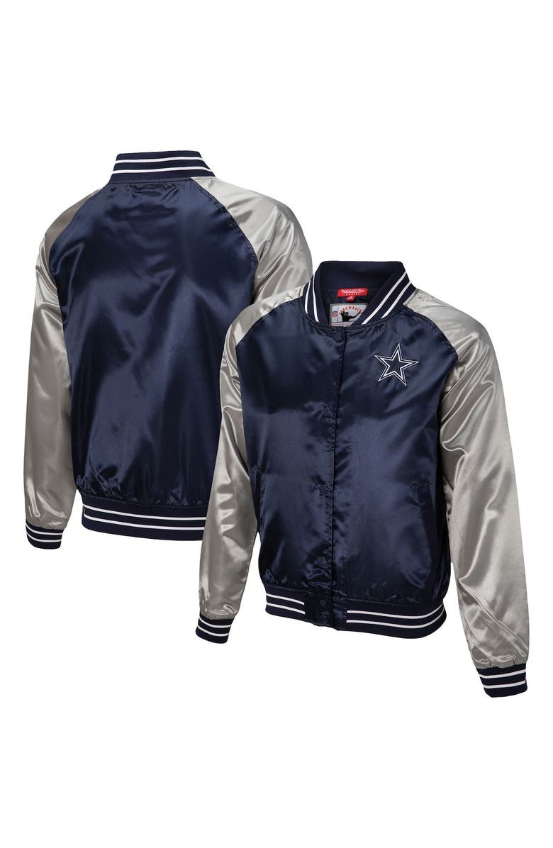 Mitchell & Ness Women's Mitchell & Ness Navy Dallas Cowboys Team 2.0 Satin Raglan Full-Snap Jacket, Main, color, Navy
