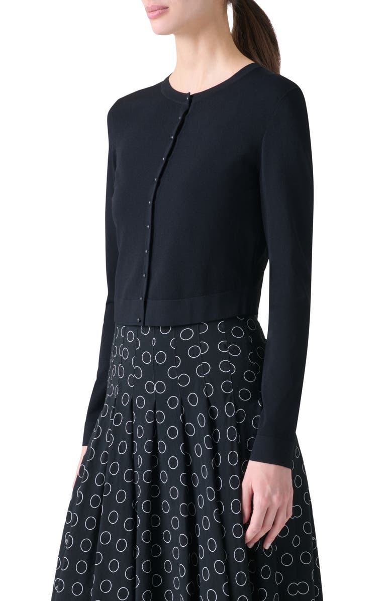 Akris punto Crop Crewneck Cardigan, Alternate, color, Black