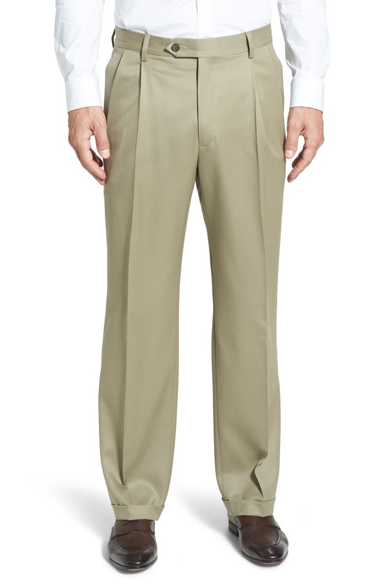 Berle Pleated Classic Fit Wool Gabardine Dress Pants, Main, color, Tan