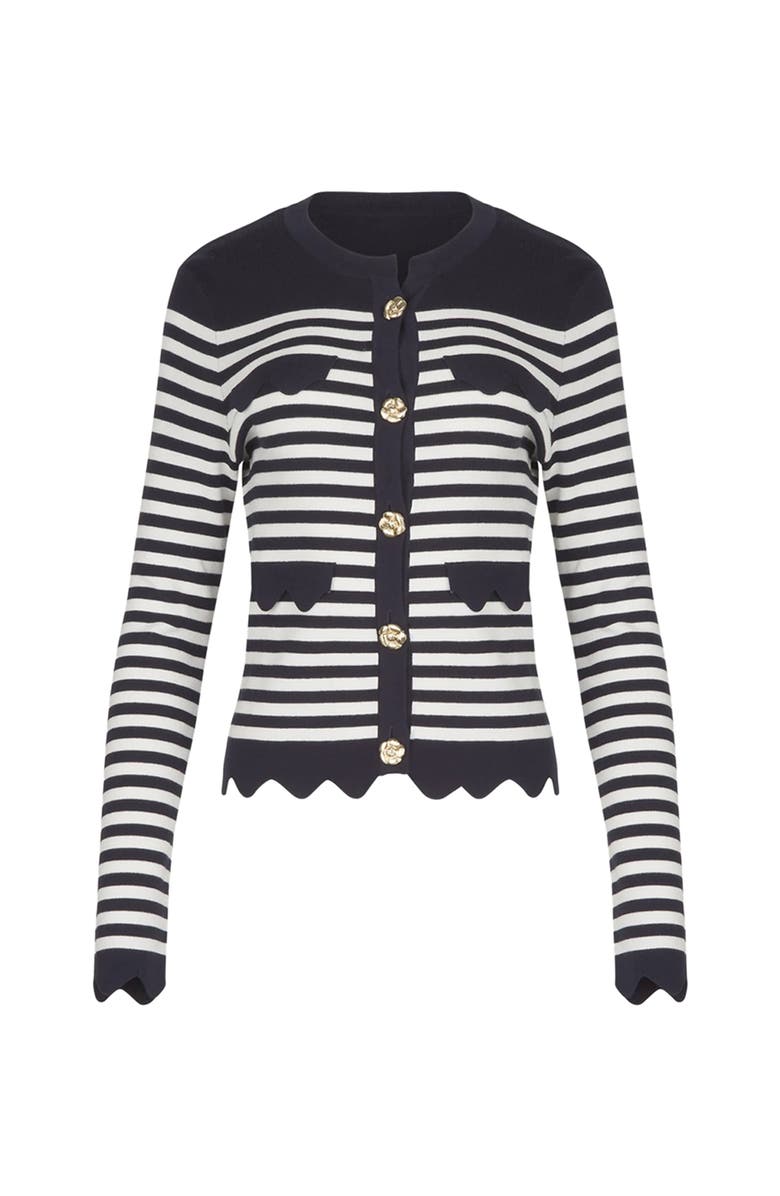 Anne Fontaine Women's  Cardigan Blue And White Striped Cardigan With Gold Flower Buttons, Alternate, color, Dark Navy