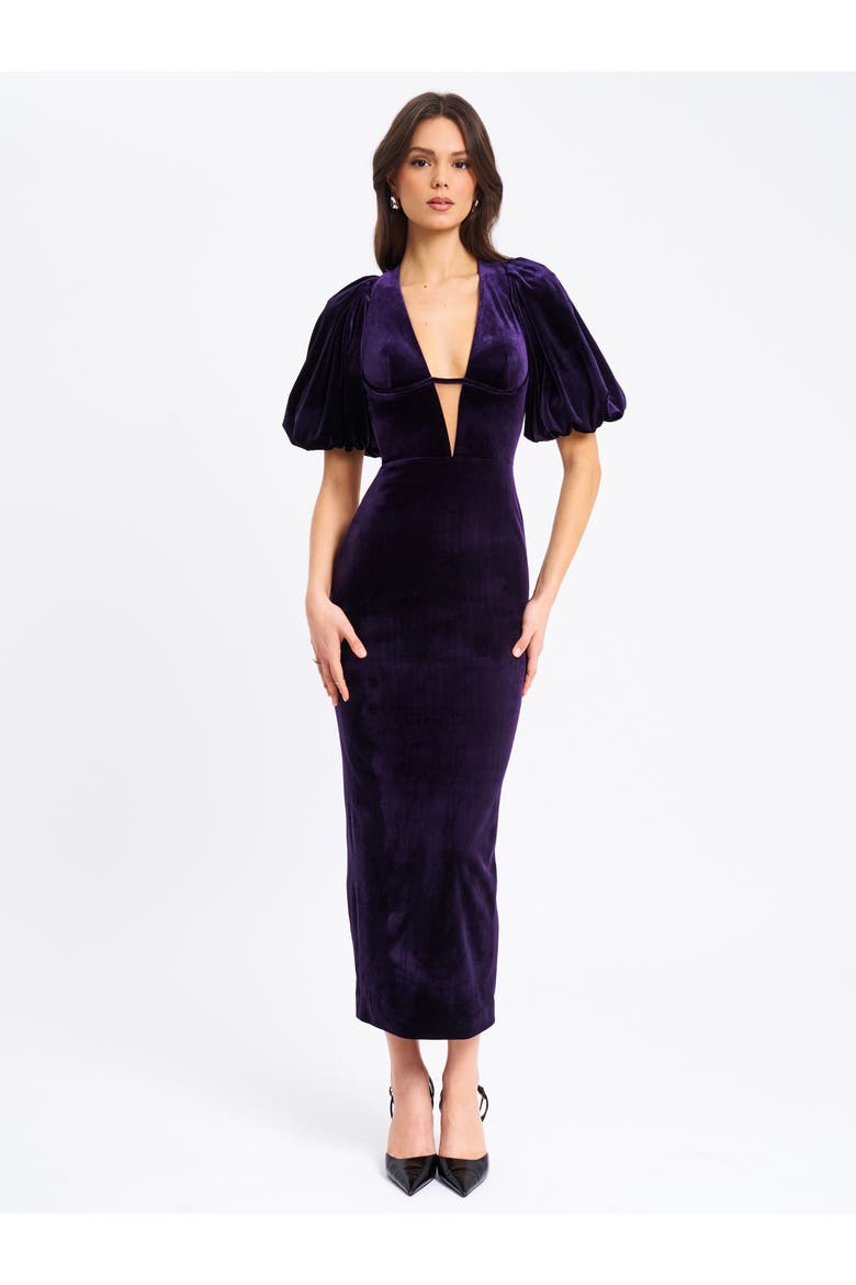 Coraline Velvet Bubble Sleeve Backless Maxi Dress, Alternate, color, Purple