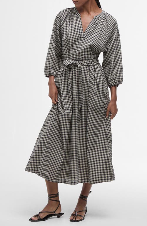 Barbour Suri Gingham Cotton & Linen Midi Dress In Dark Navy Light Sand