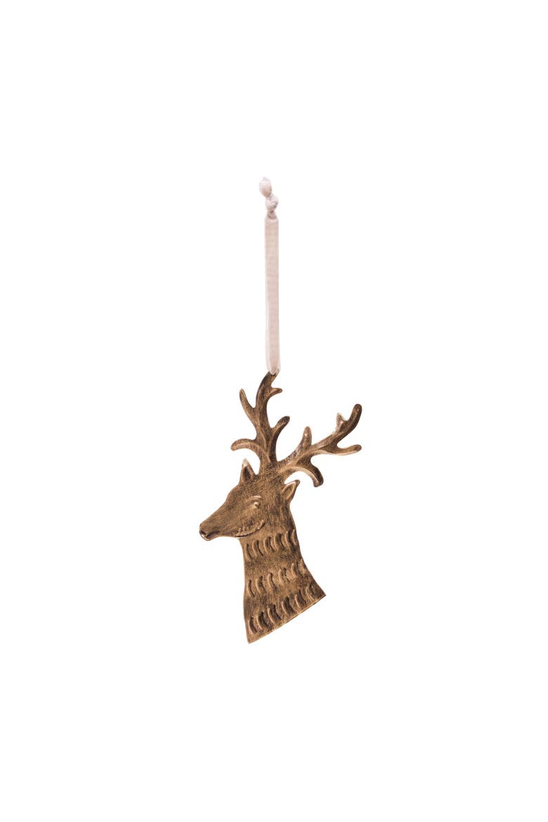 Reindeer Brass Metal Christmas Tree Ornament, Main, color, Gold