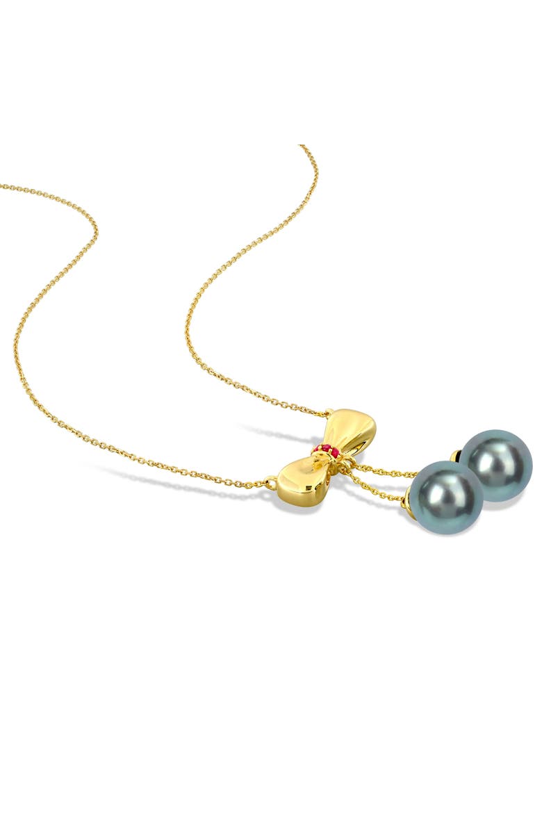 Julianna B. Tahitian Pearl 
Gem Bow Drop Necklace 10k, Alternate, color, Ruby