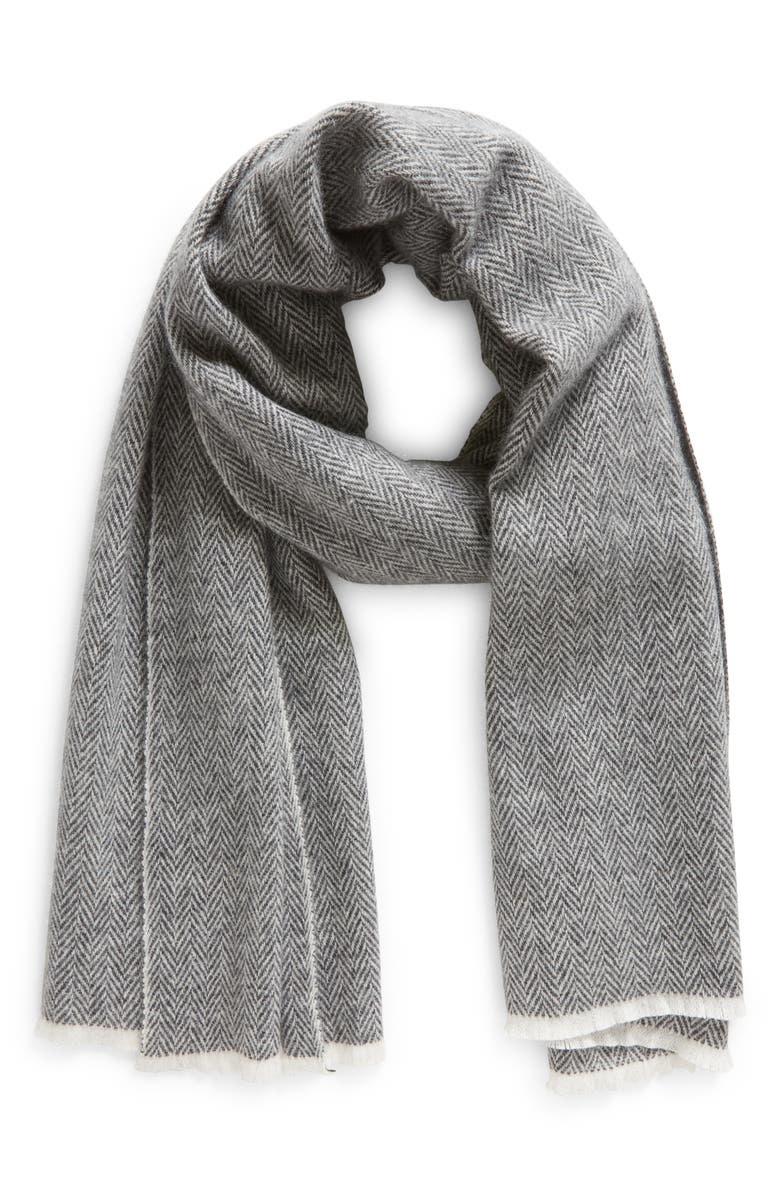 Vince Herringbone Cashmere Fringe Scarf, Main, color,