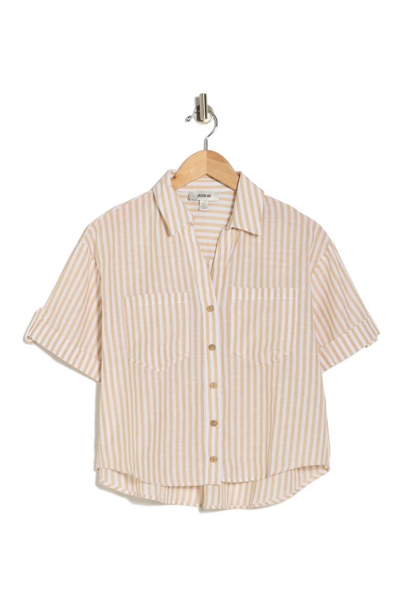 Stripe Camp Shirt, Alternate, color, MOCHA/ WHITE STRIPE
