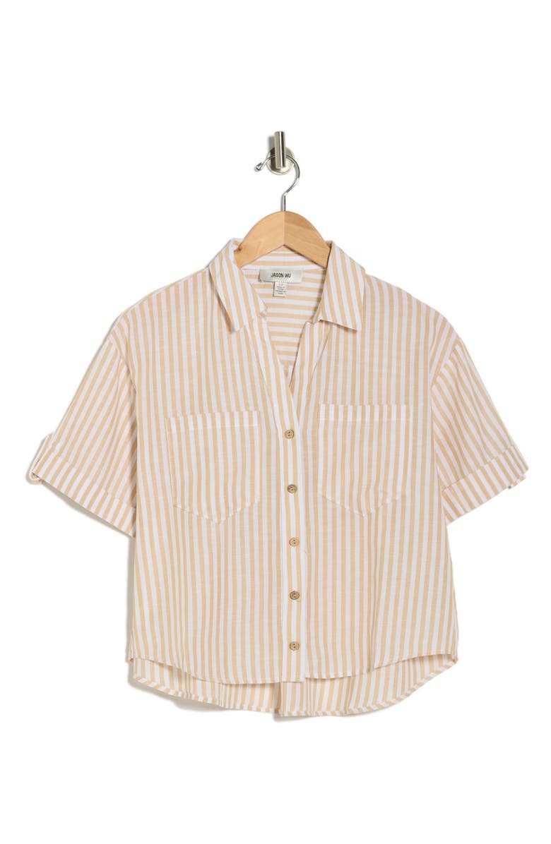 JASON WU Stripe Camp Shirt, Alternate, color, Mocha/ White Stripe