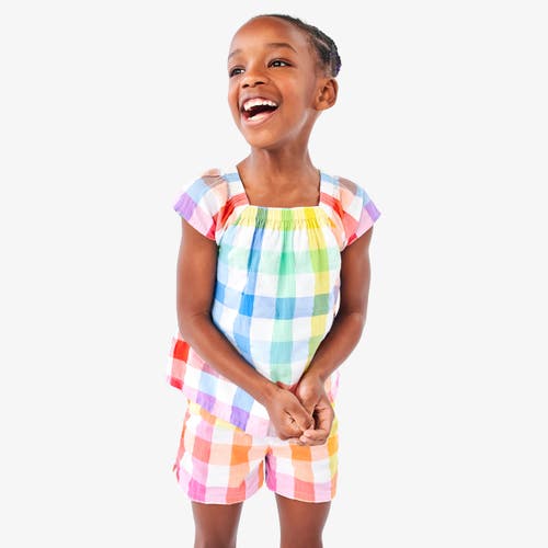 Primary Kids Picnic Top In Rainbow Gingham In White Rainbow Check