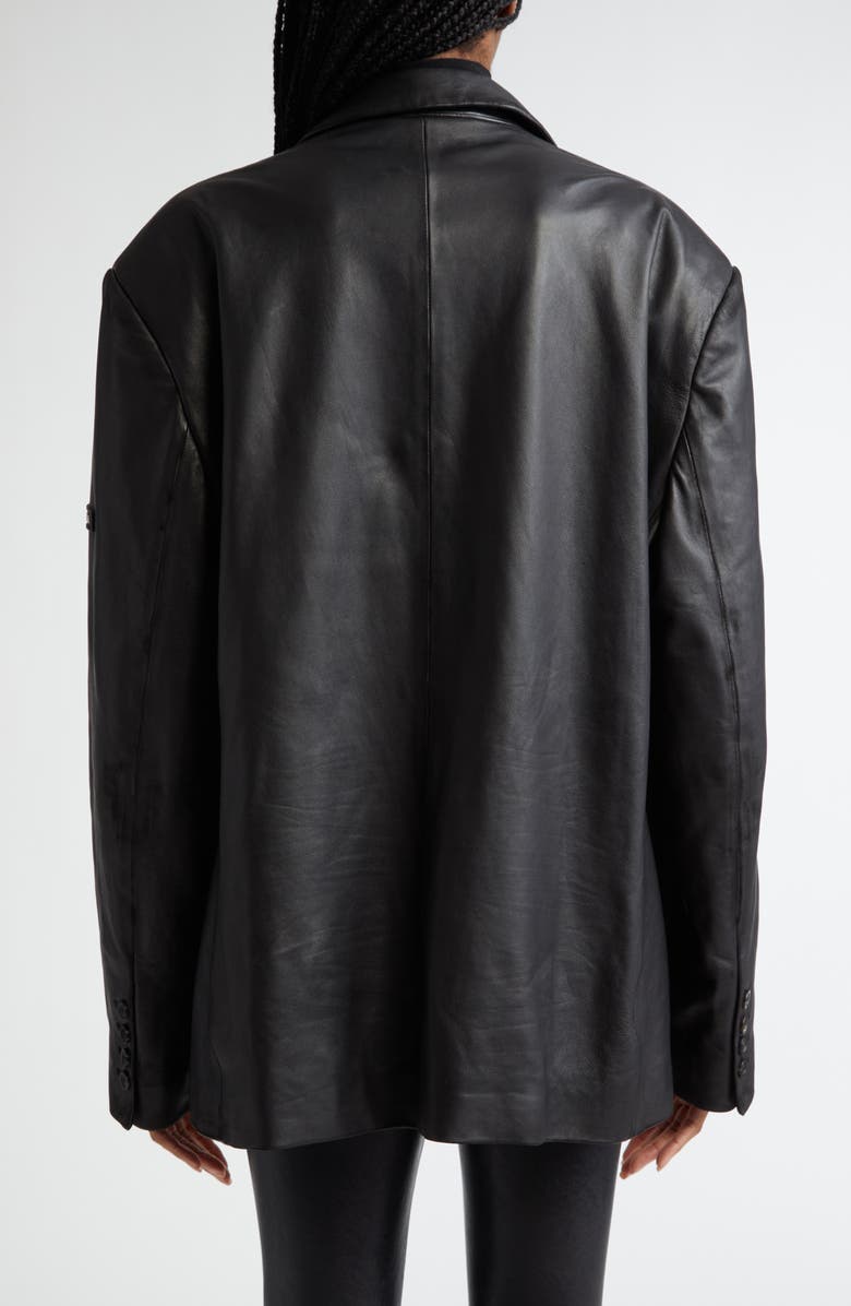 Balenciaga Logo Patch Oversize Lambskin Leather Blazer, Alternate, color, 