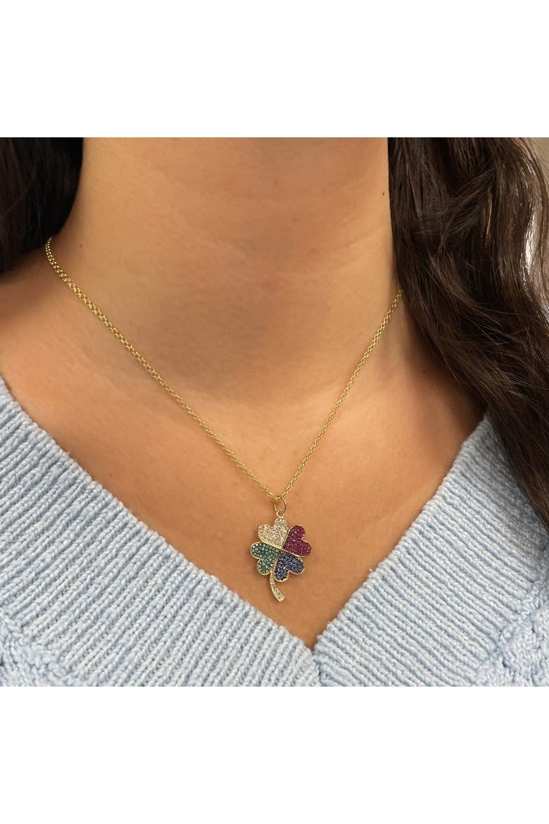 Rainbow Gemstone and Diamond Lucky Clover Charm, Alternate, color, Multi