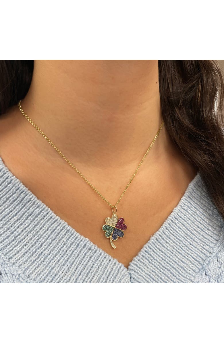 The Lovery Fine Jewelry Rainbow Gemstone and Diamond Lucky Clover Charm, Alternate, color, Multi