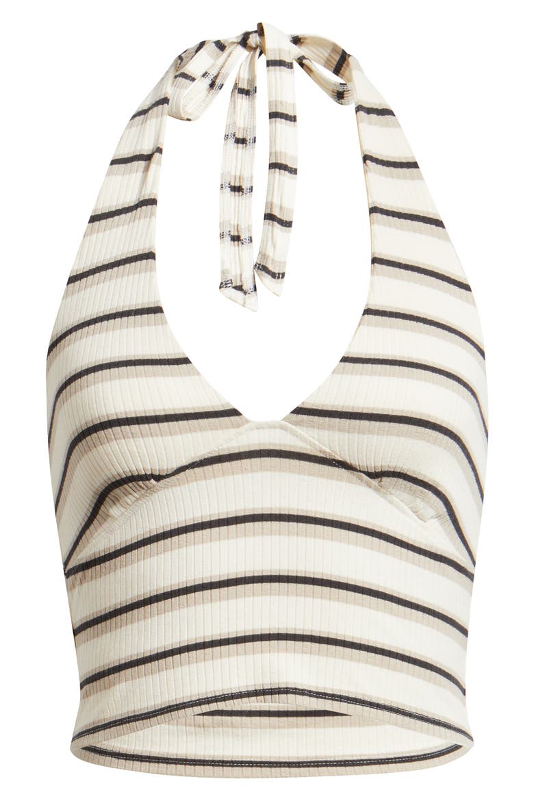 Topanga Canyon Rib Stripe Halter Crop Top, Alternate, color, BONE