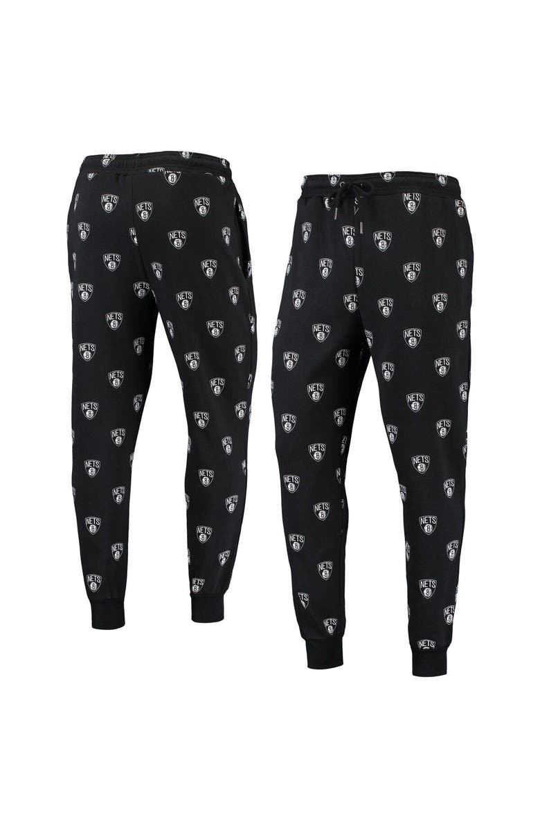 THE WILD COLLECTIVE Black Brooklyn Nets Allover Logo Jogger Pants, Main, color, Black