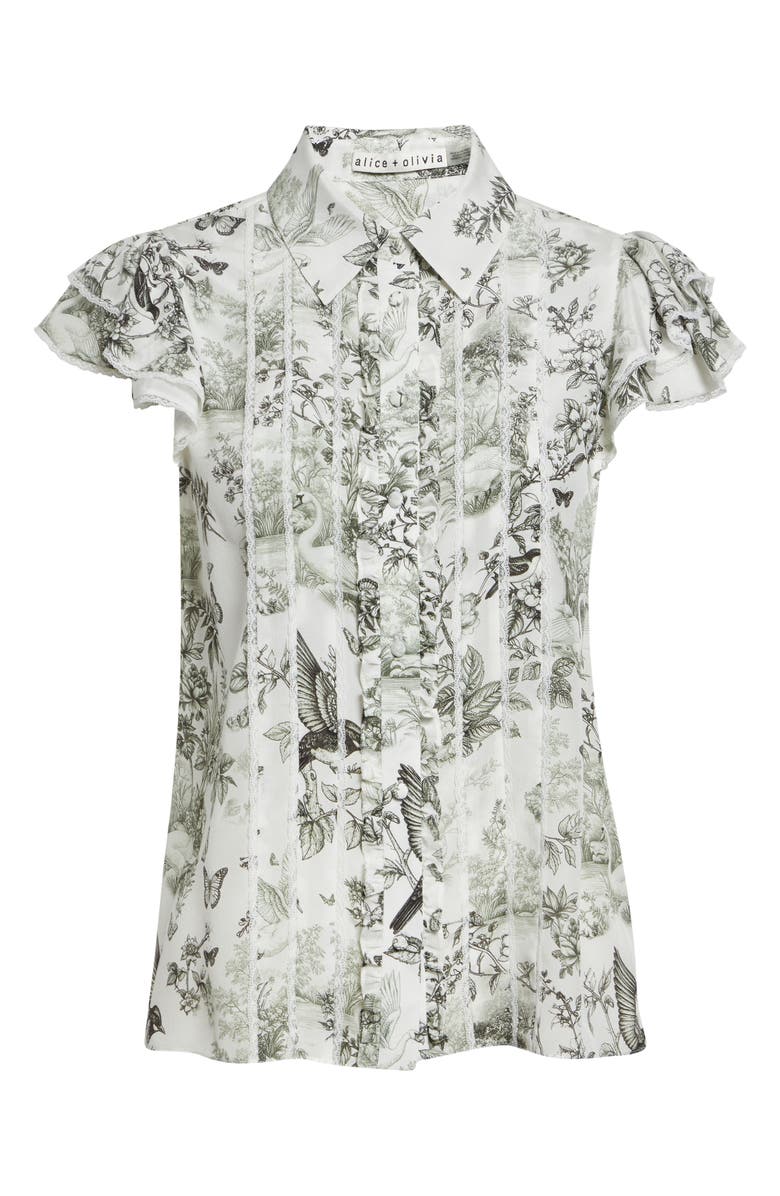 Alice + Olivia Minda Ruffle & Lace Silk Shirt, Alternate, color, Daybreak
