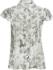 Alice + Olivia Minda Ruffle & Lace Silk Shirt