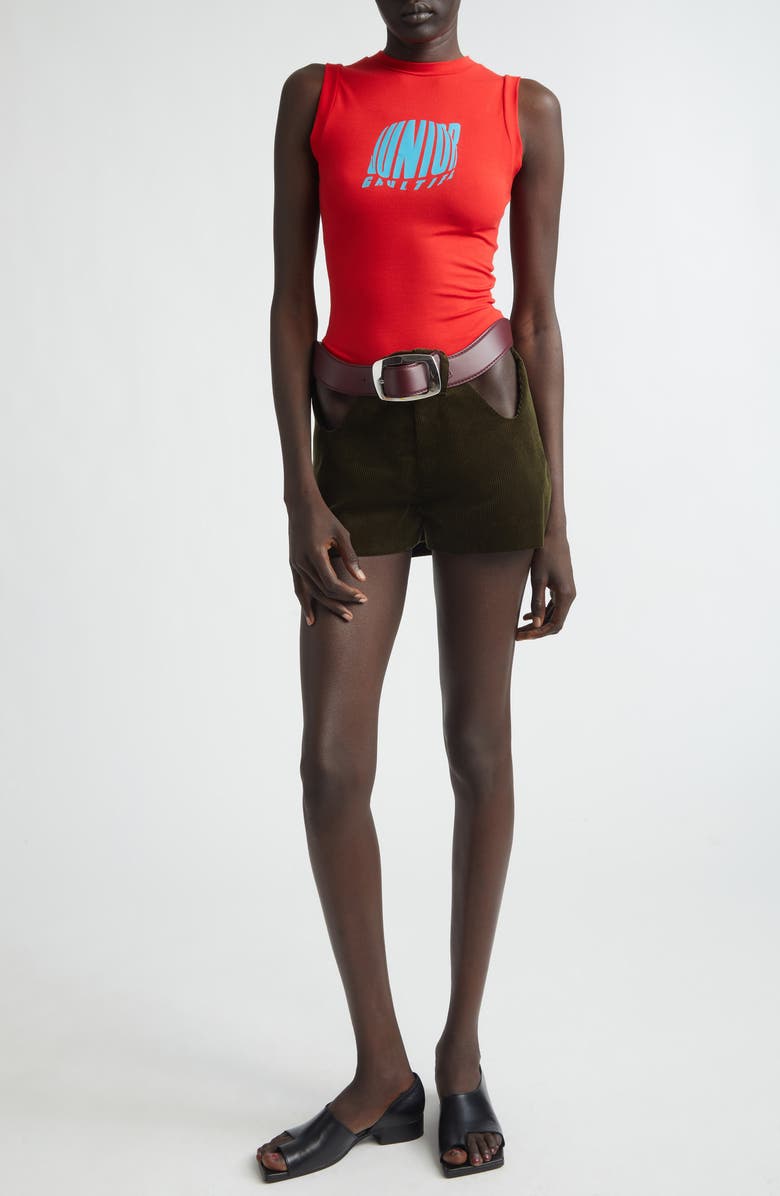 Jean Paul Gaultier The Curved Belted Corduroy Shorts, Alternate, color, Olive Green