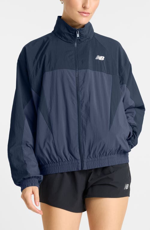 New Balance Oversize Water Resistant Colorblock Nylon Jacket In Blue