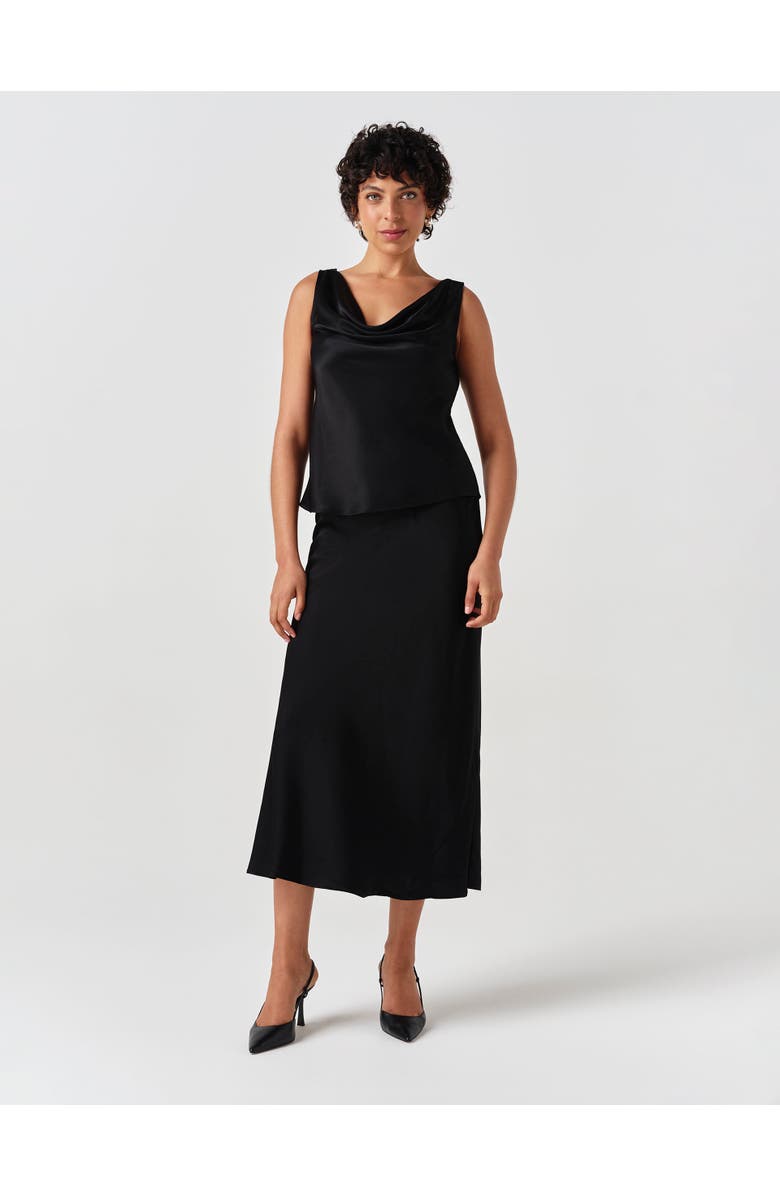 Ghost London Dahlia Picot Trim Satin Midi Skirt, Alternate, color, Black