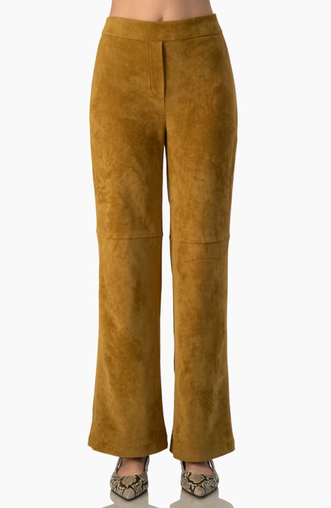 Faux-Suede High-Rise Tailored Flared Trousers