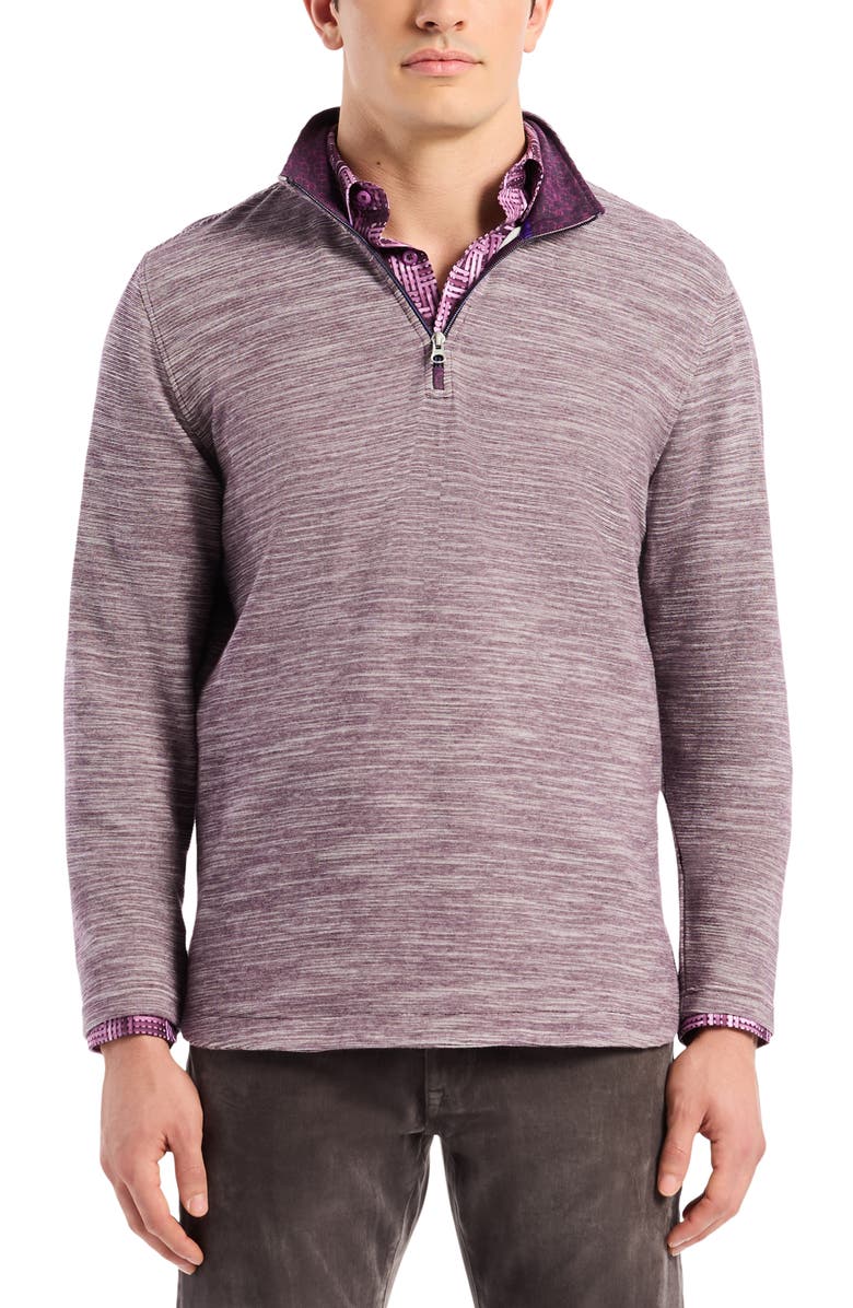 Robert Graham Ledson Space Dye Cotton Quarter Zip Top, Main, color, Berry