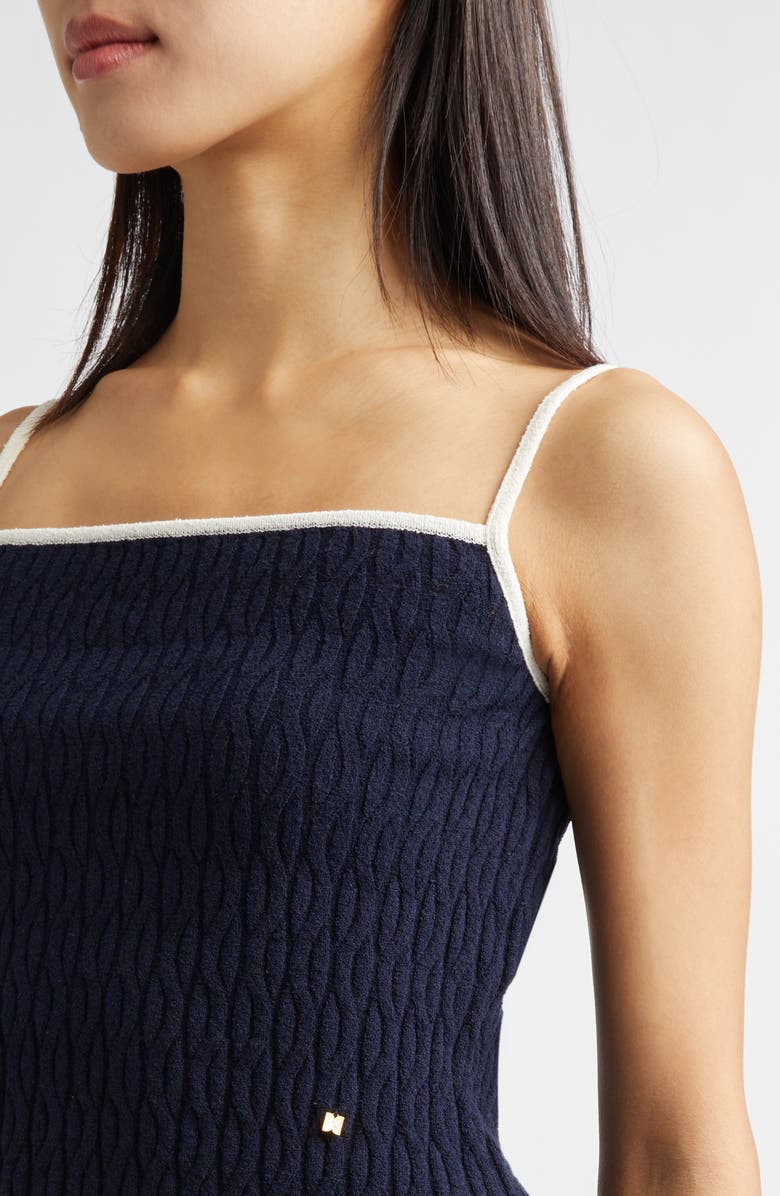 EENK Contrast Trim Pointelle Cable Knit Camisole, Alternate, color, Navy
