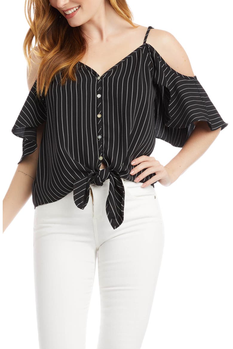 Tie Front Cold Shoulder Top, Main, color, STRIPE