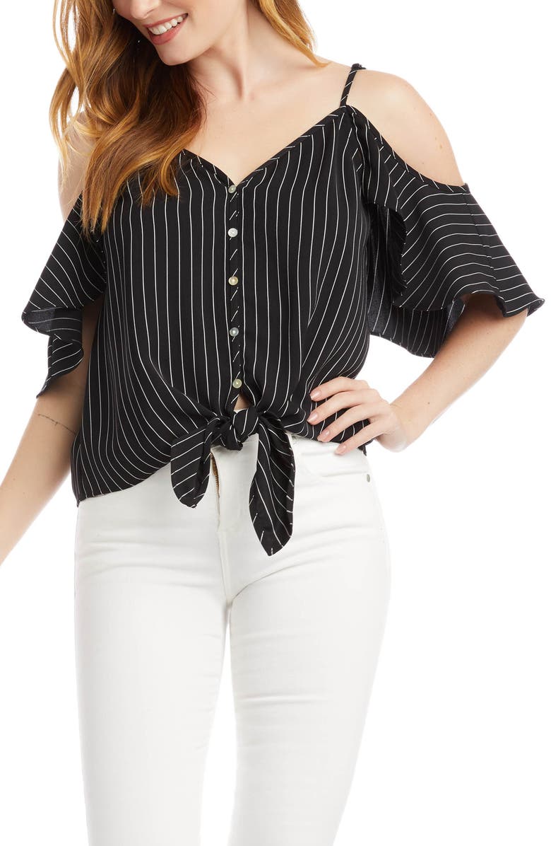 Karen Kane Tie Front Cold Shoulder Top, Main, color,