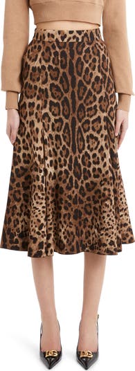 スカート DOLCE & GABBANA LEOPARD PRINT CHARMEUSE LONGUETTE SKIRT Dolce & Gabbana Dolce&gabbana Leopard Print Stretch Silk
